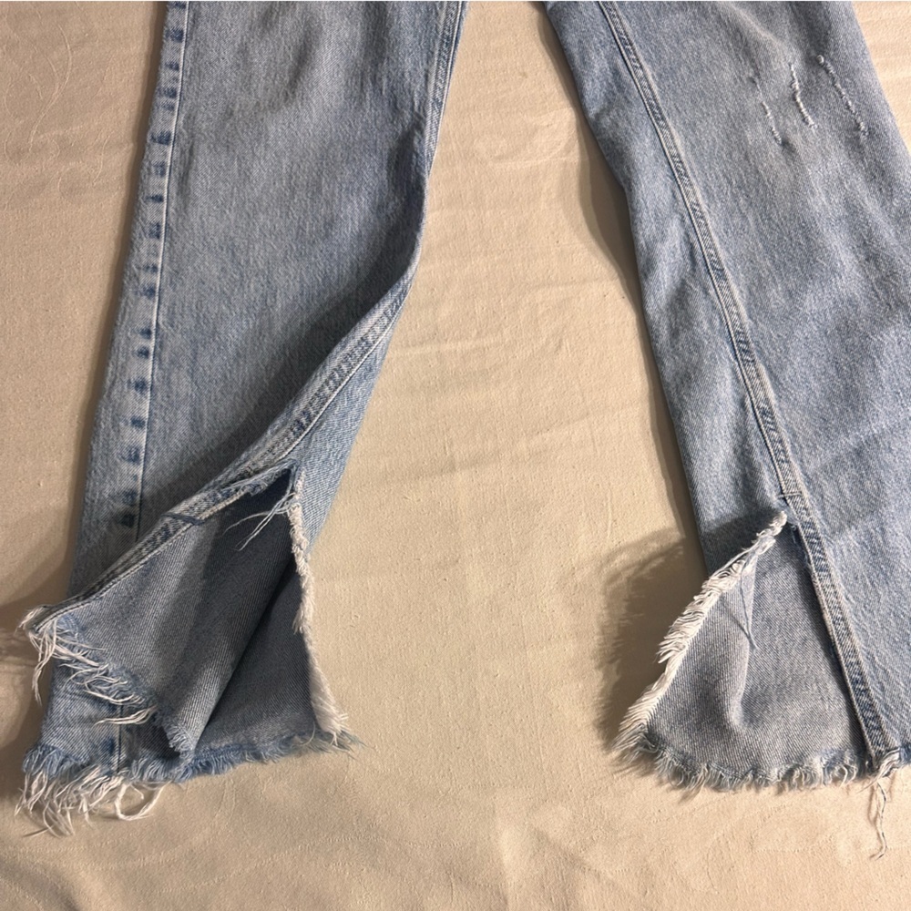 Zara Distressed Denim Split Flare Jeans US Sz 6 Grunge Preppy Eclectic Grandpa - Picture 8 of 13